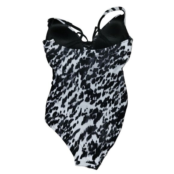Bar III Women's Heat Wave One Piece Swimsuit Black Printed Lace-Up. Size Small. - Picture 3 of 8